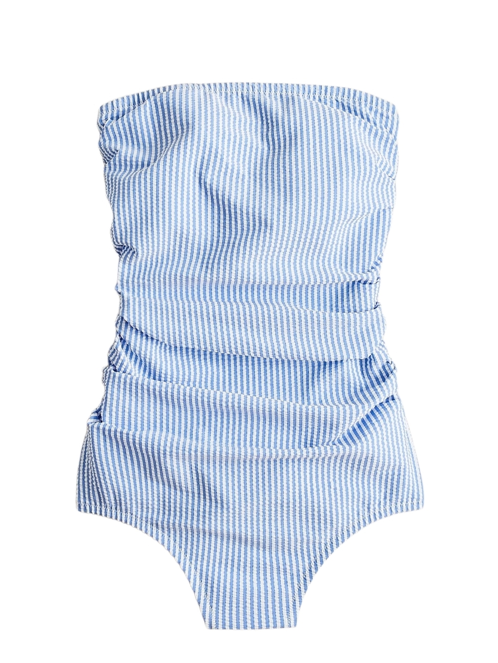 J. Crew Ruched Bandeau One-Piece Swimsuit, Seersucker, size 12, EUC